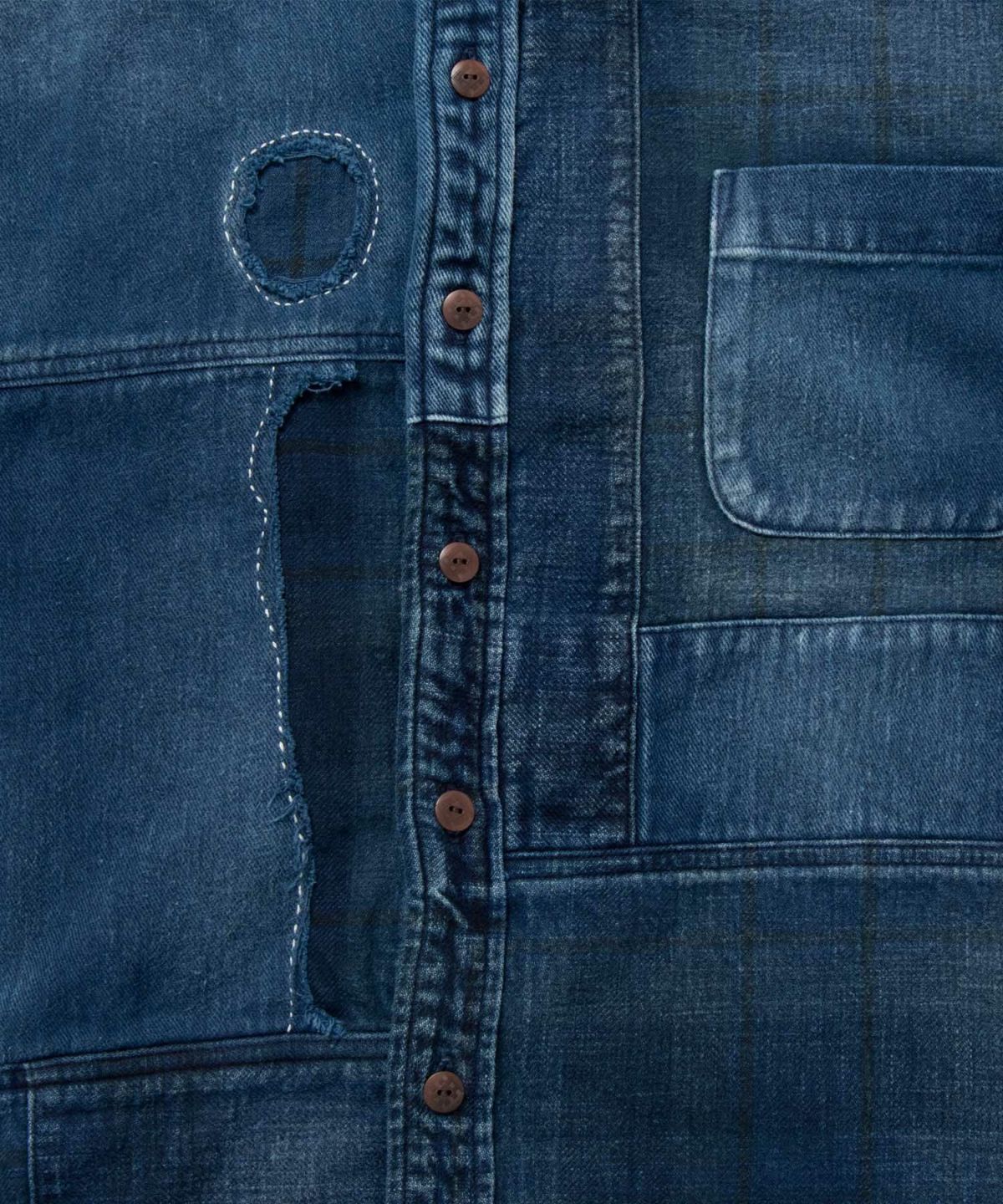 MARU SANKAKU PEKE インディゴシャツ リメイク パッチワーク 