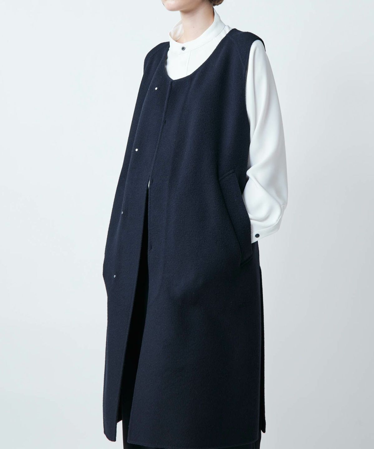 PRODUCT LAB プロダクトラボ ダブルフェイスノースリーブコート ウール素材