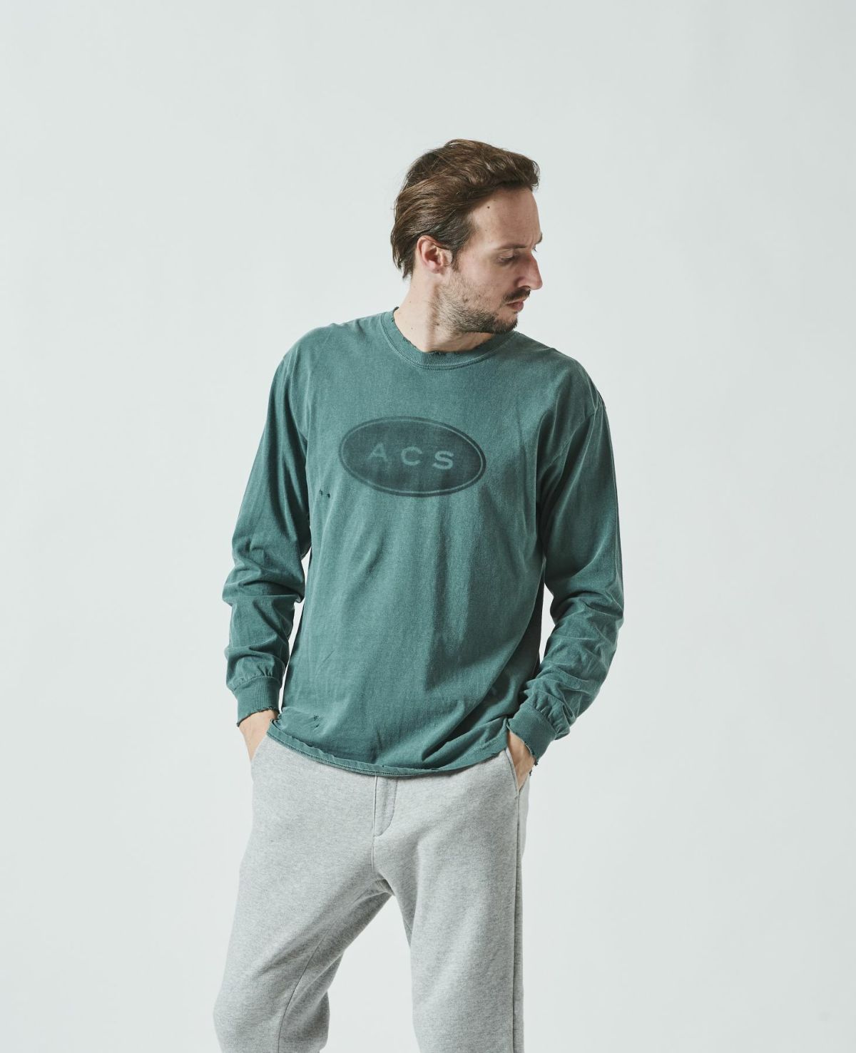 ACANTHUS アカンサス ダメージスプレーサークルロゴ 長袖Tシャツ CT2315