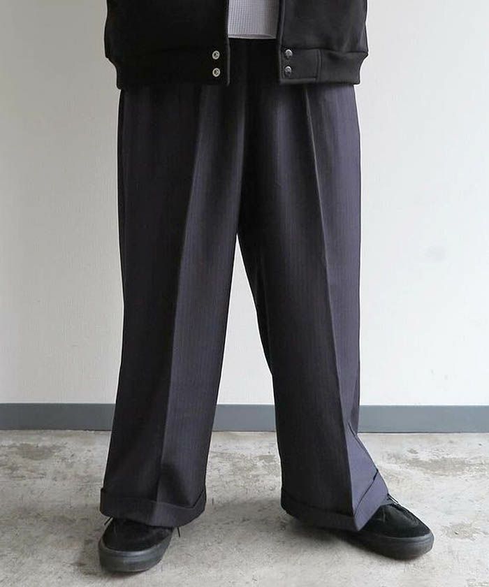 VOIRY ヴォイリー DRESSMAKER PANTS-WIDE GRAY-STRIP ドレスメーカーワイドパンツ